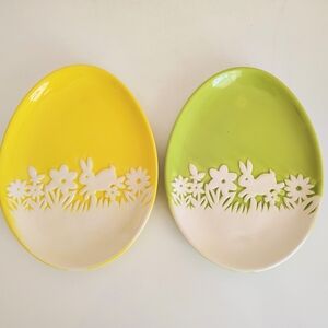 Studio 33 Springtime Floral Bunny Plates Yellow and Green